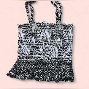 Black and White Smocked Peplum Tank Top